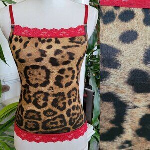 Vintage Flaunt Red Lace Trimmed Leopard Tank Med
